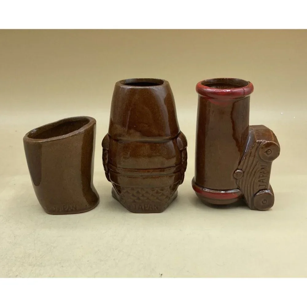 Vintage JAPANESE Red Ware Shot Glass Lot Gun Shot Big Shot Poor Shot LOT 3 READ